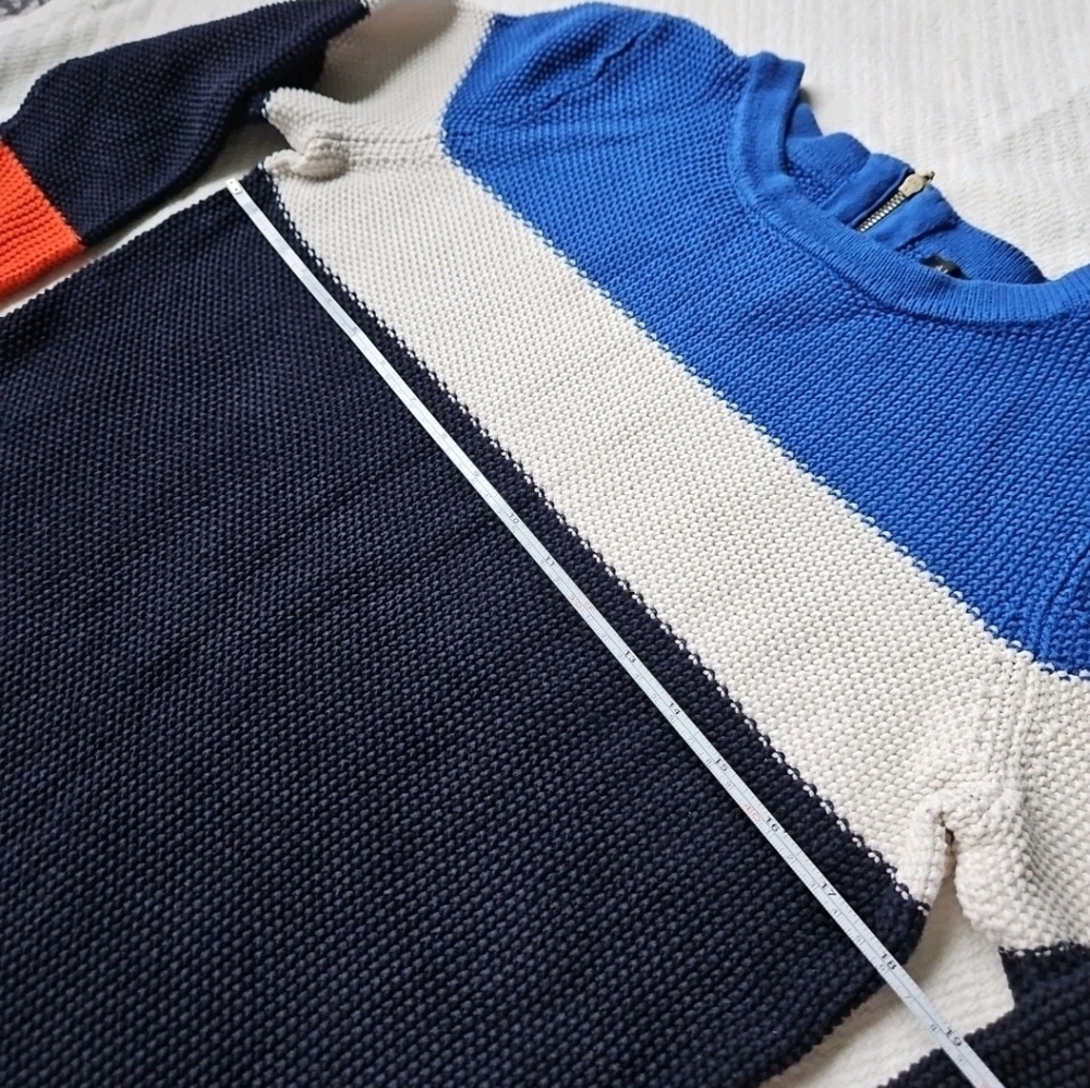 Talbots Color Block Sweater Size M Blue White Orange Knit - Picture 5 of 7